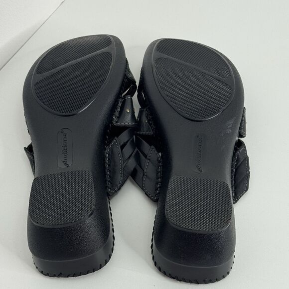 Auditions Black Leather Woven Strappy Cushioned Comfort Slip On Sandals Sz 9S - Picture 6 of 8